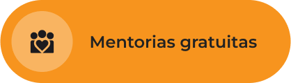 Ícone de três pessoas com um coração no meio ao lado do texto "mentorias gratuitas"